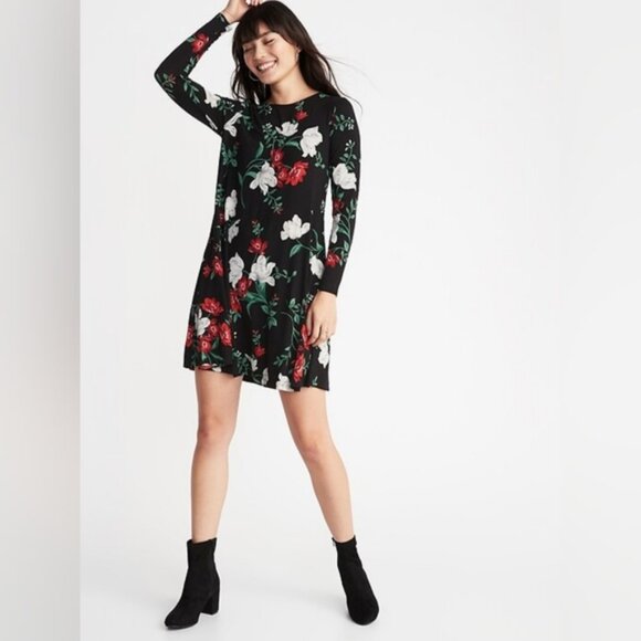 Old Navy Floral Tropical Romantic Resort Coquette Summer Jersey Swing Dress L - Picture 1 of 8